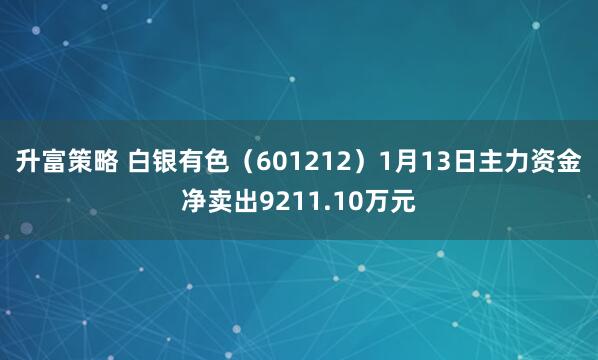 升富策略 白银有色（601212）1月13日主力资金净卖出9211.10万元