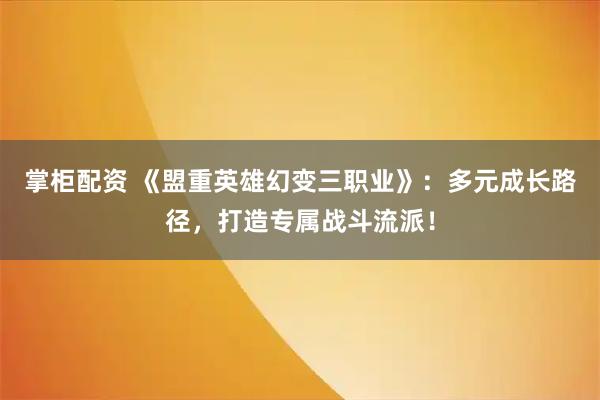 掌柜配资 《盟重英雄幻变三职业》：多元成长路径，打造专属战斗流派！